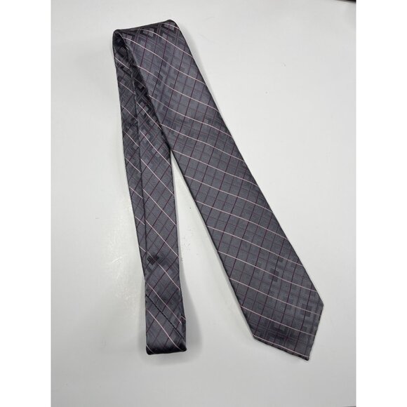 Michael Kors Men’s Gray Pink Purple Plaid Silk Tie - Picture 5 of 11